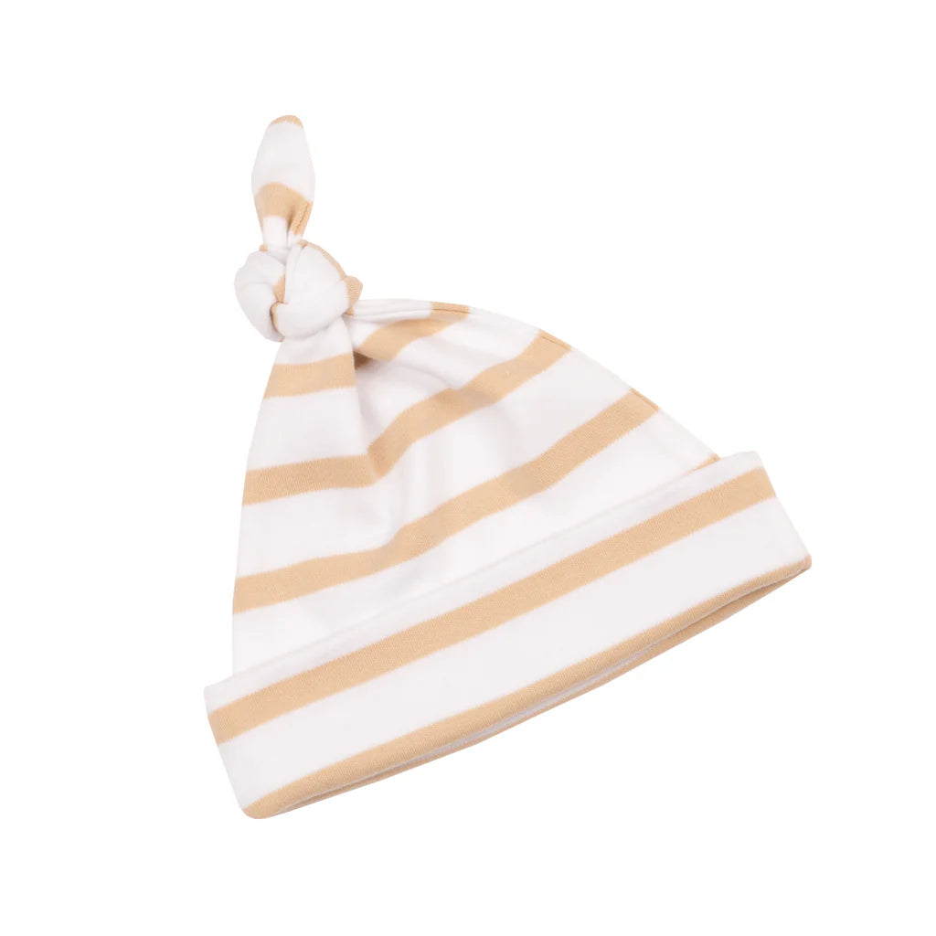Biscuit & White Striped Knotted Cap
