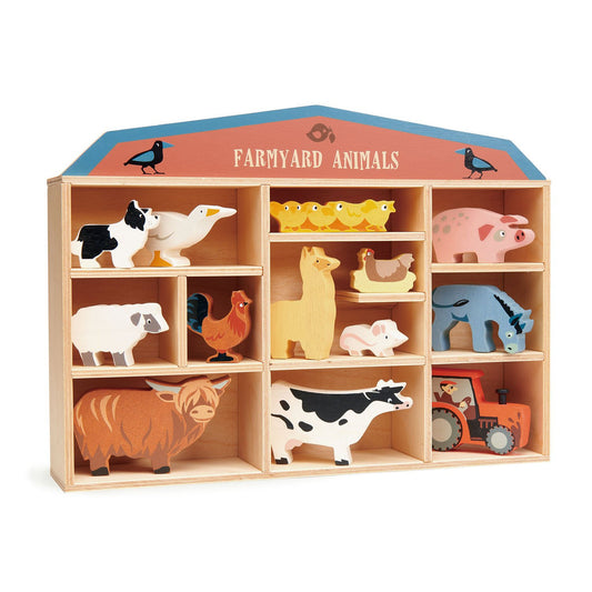 Wooden Farmyard Animals Set & Shelf