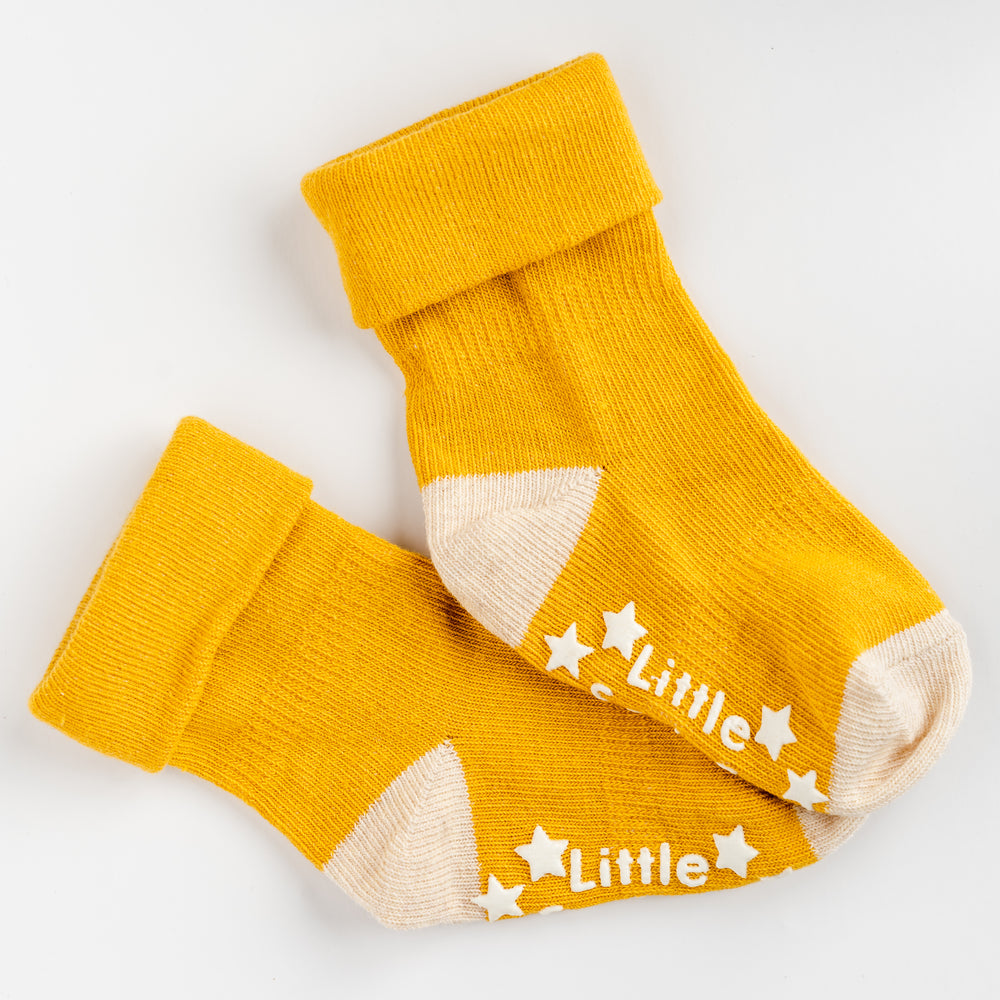 Stay-On Non-Slip Socks - Mustard with Oatmeal