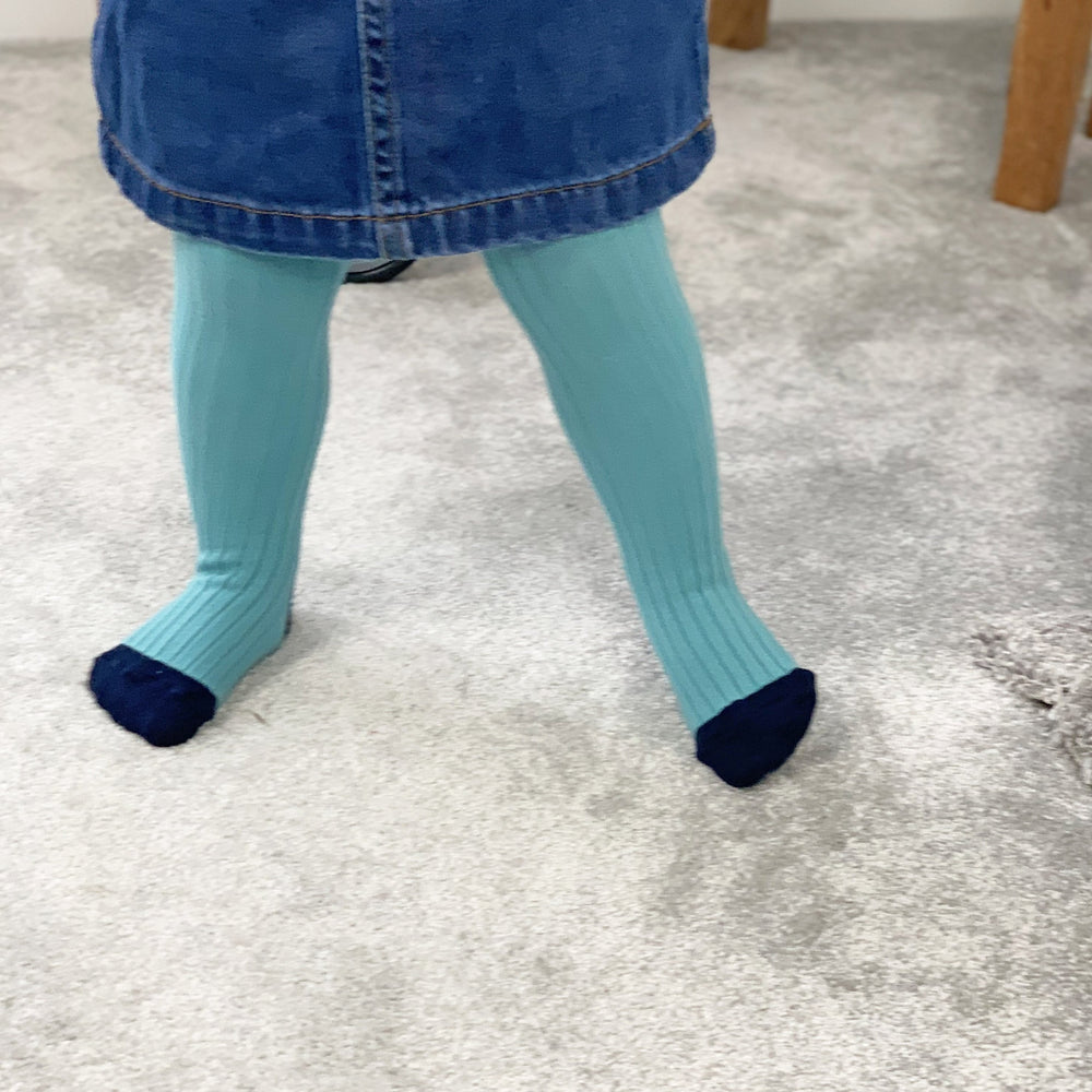 Non-Slip Ribbed Tights -Aqua