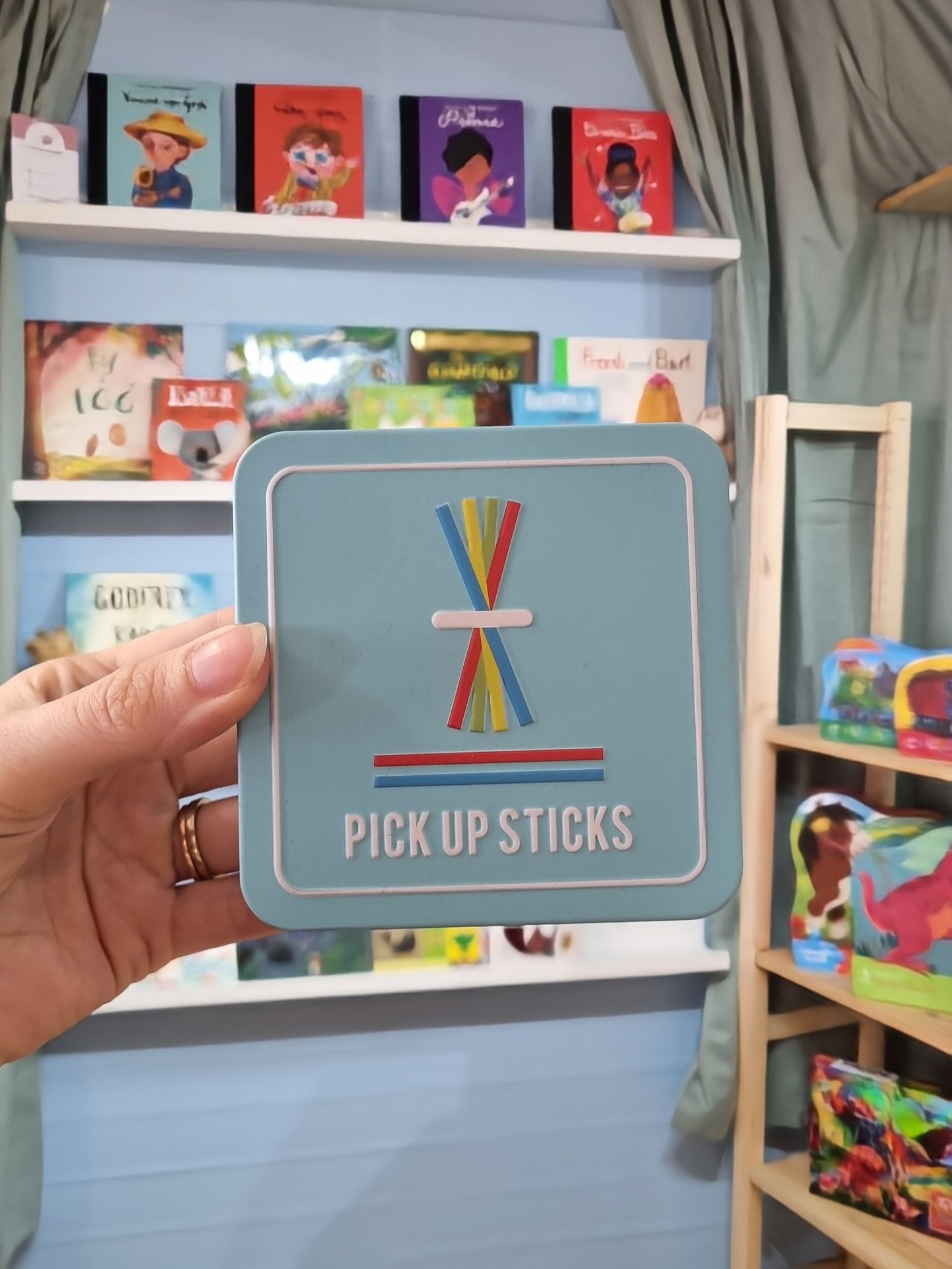 Wooden Pick Up Sticks in a Tin