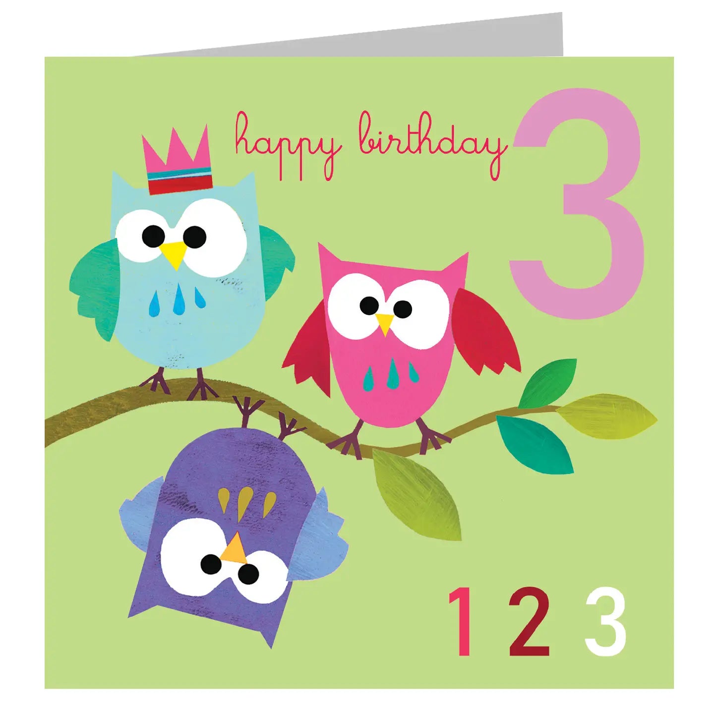 Three Owls 3rd Birthday Card