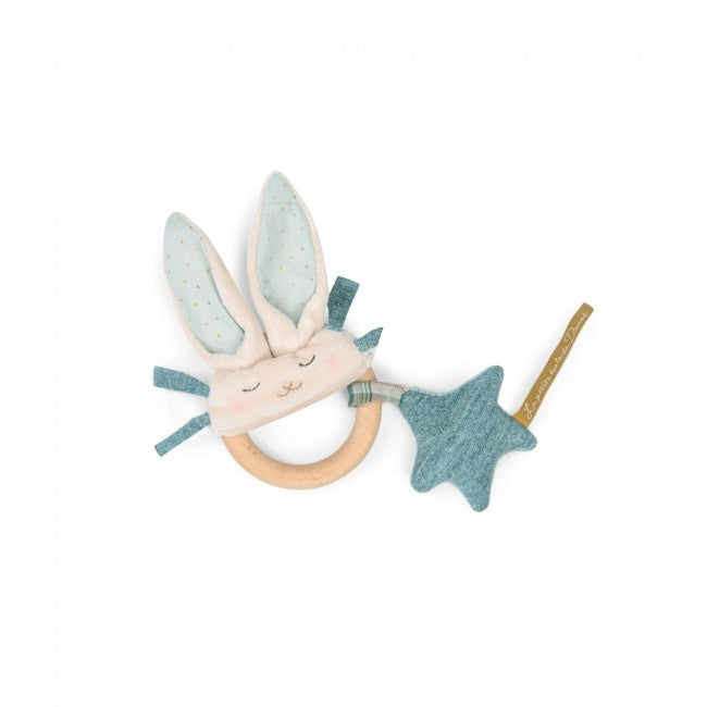 Blue Rabbit Wooden Ring Rattle