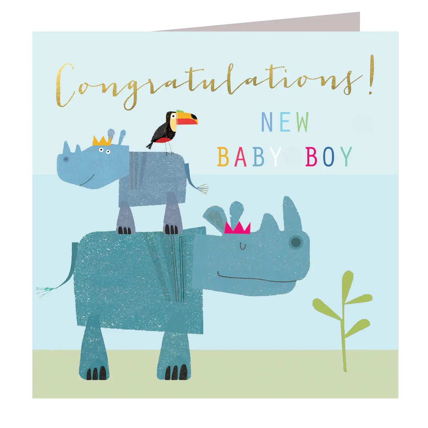 Gold Foiled Baby Boy Rhinos Card