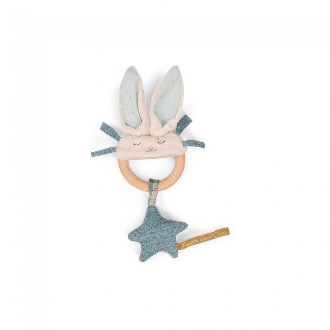 Blue Rabbit Wooden Ring Rattle