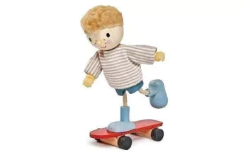 Edward Wooden Doll Character and His Skateboard