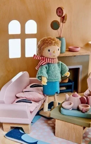 Edward Wooden Doll Character and His Skateboard