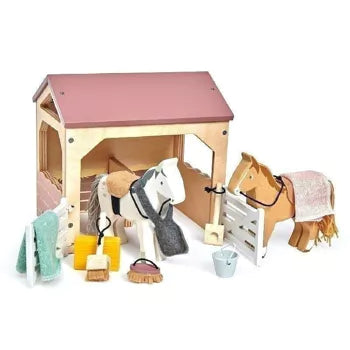 The Stables With Horses Wooden Play Set