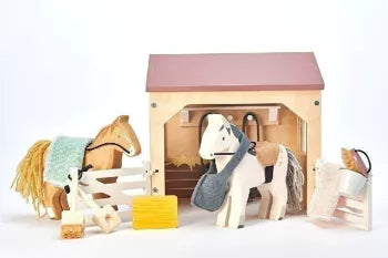 The Stables With Horses Wooden Play Set
