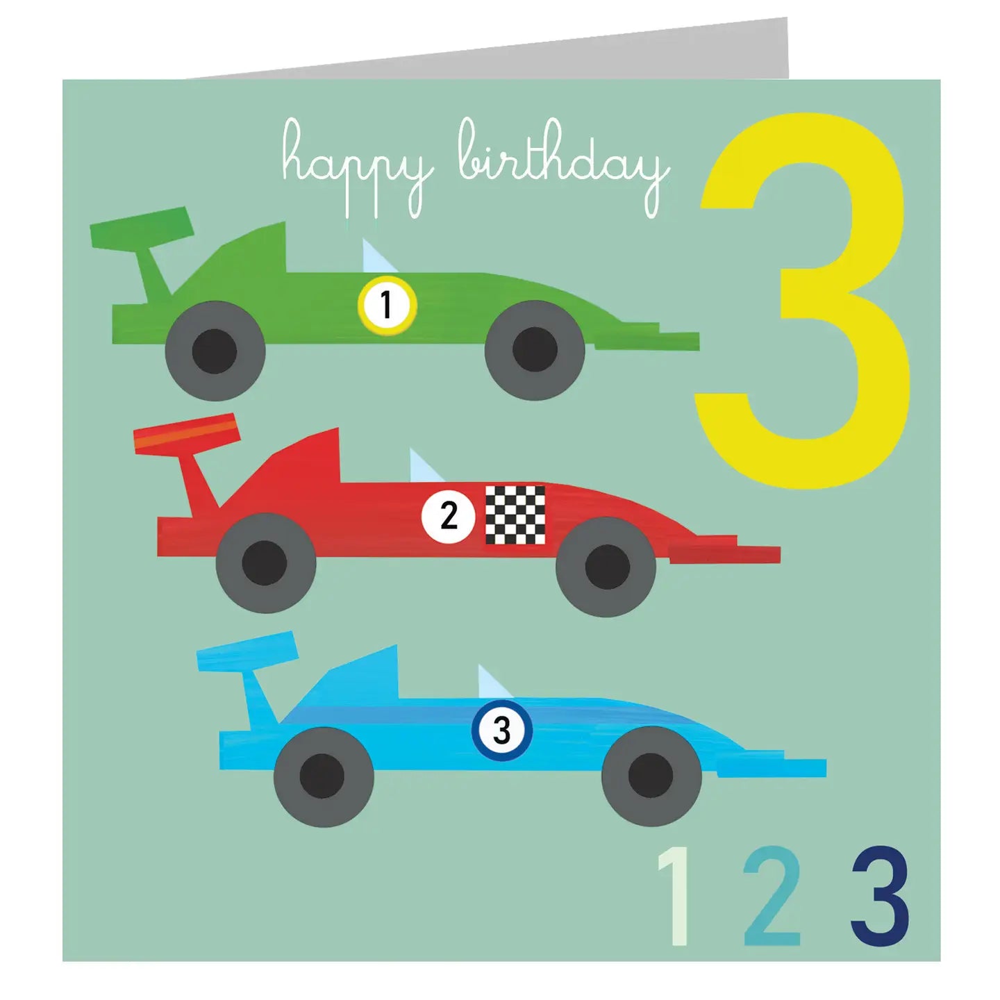 Three Racing Cars 3rd Birthday Card