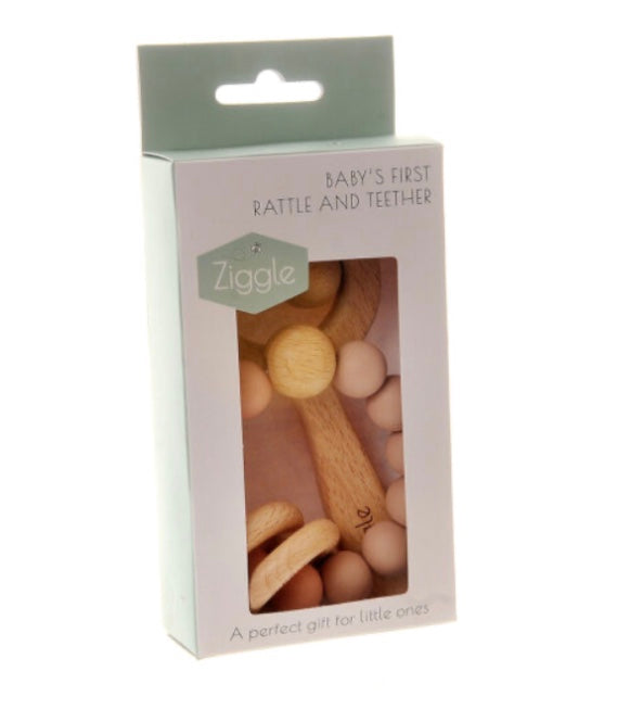 Wooden Teether & Rattle - Blush