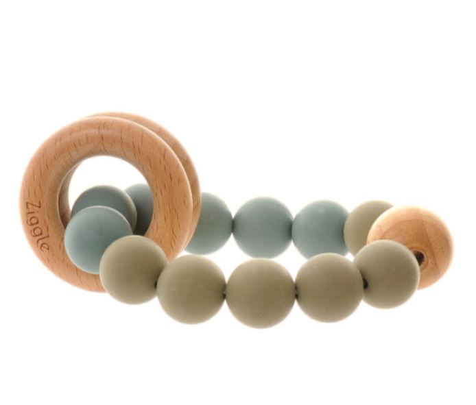 Wooden Teether and Rattle - Blue Grey