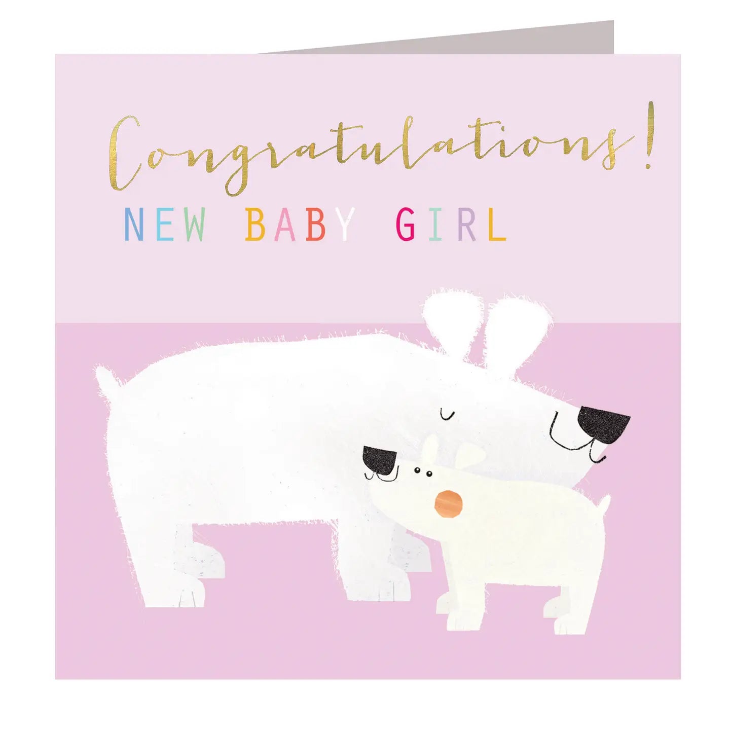 Gold Foiled Baby Girl Polar Bears Card