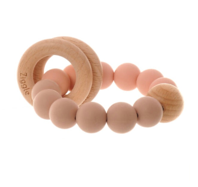 Wooden Teether & Rattle - Blush