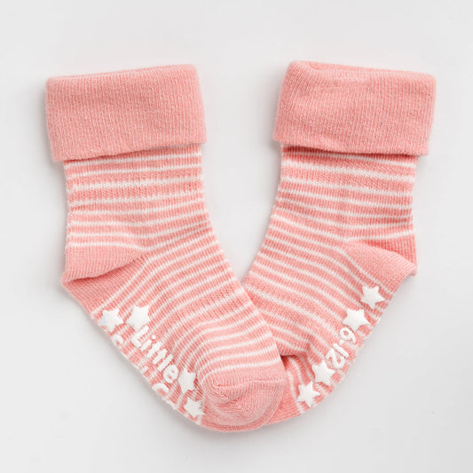 Organic Stay-On Non-Slip Socks - Blush Stripe