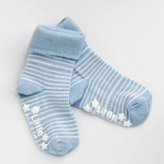 Organic Stay-On Non-Slip Socks - Sky Blue Stripe