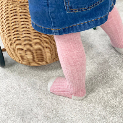 Non-Slip Ribbed Tights - Dusty Pink