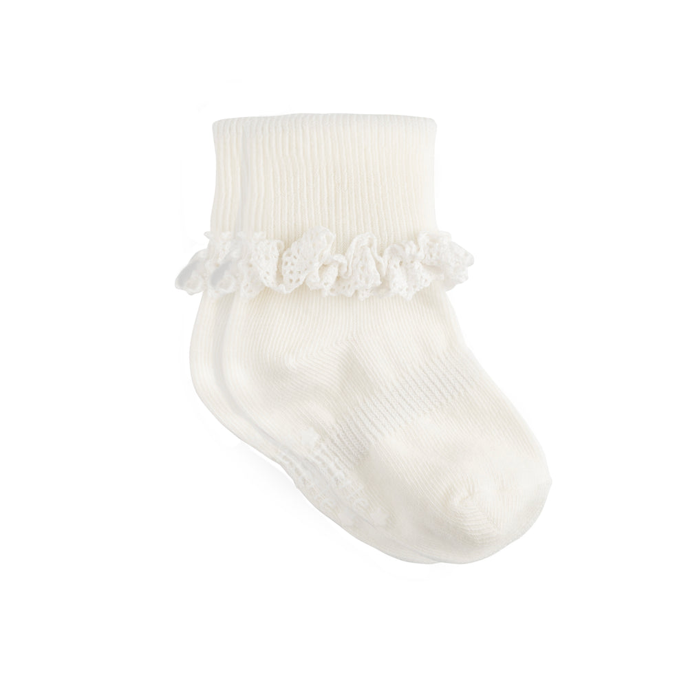 Frilly Stay-On Non-Slip Socks - Pearl White