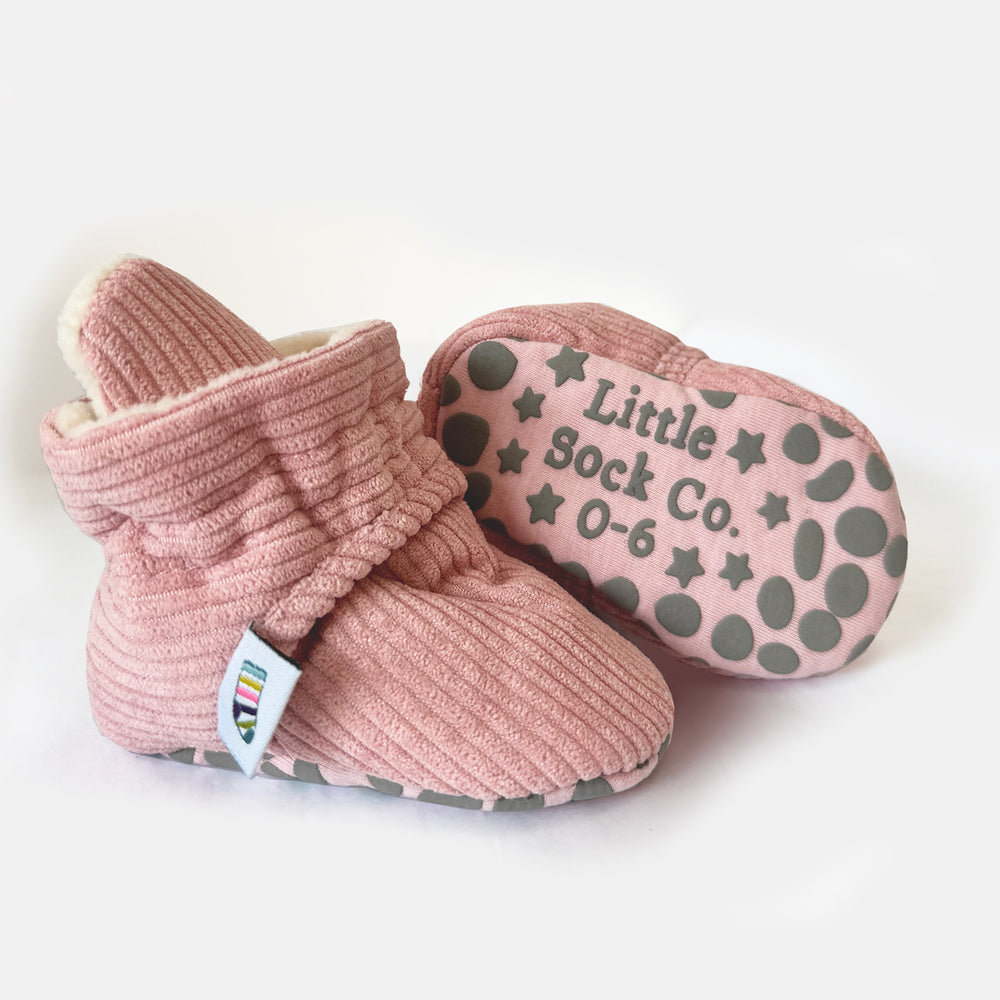 Stay-On Non-Slip Bootie - Pink Corduroy