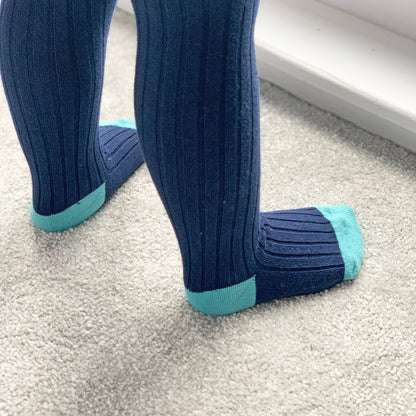 Non-Slip Ribbed Tights - Navy