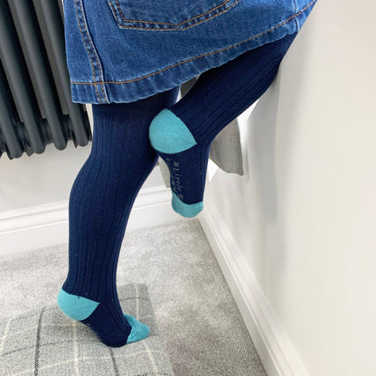 Non-Slip Ribbed Tights - Navy