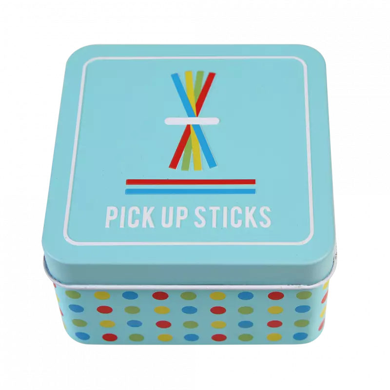 Wooden Pick Up Sticks in a Tin